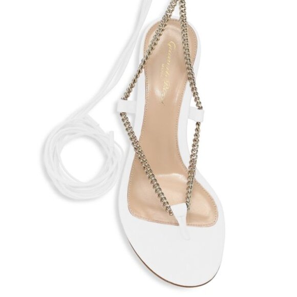 Gianvito Rossi Chain-Trimmed Ankle-Strap Leather Thong Sandals - Picture 1 of 8